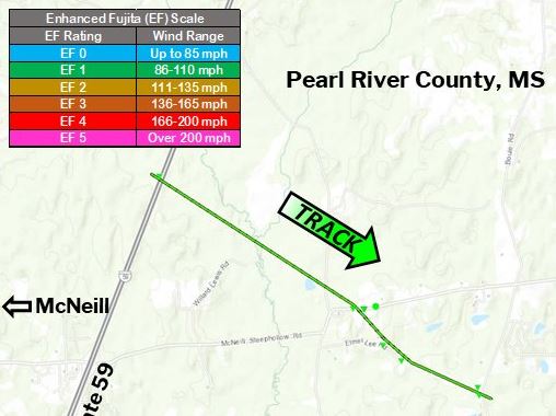 Pearl River County, MS tornado track of April 19, 2020