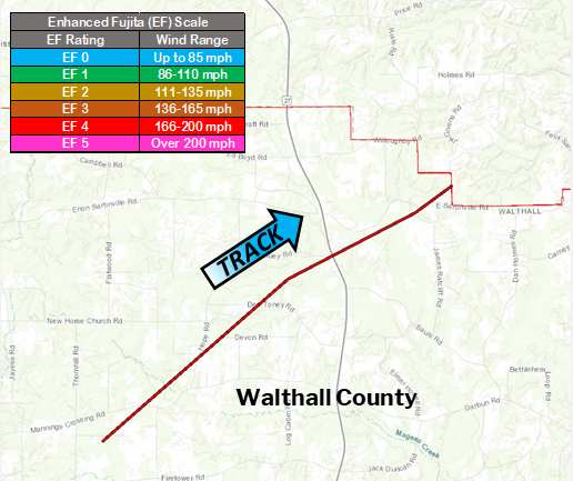Northern Walthall County, MS tornado track of April 12, 2020