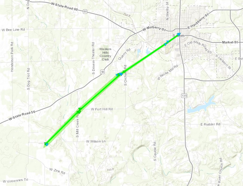 Track Map for E-1 tornado in Washington County, Indiana on March 18, 2022