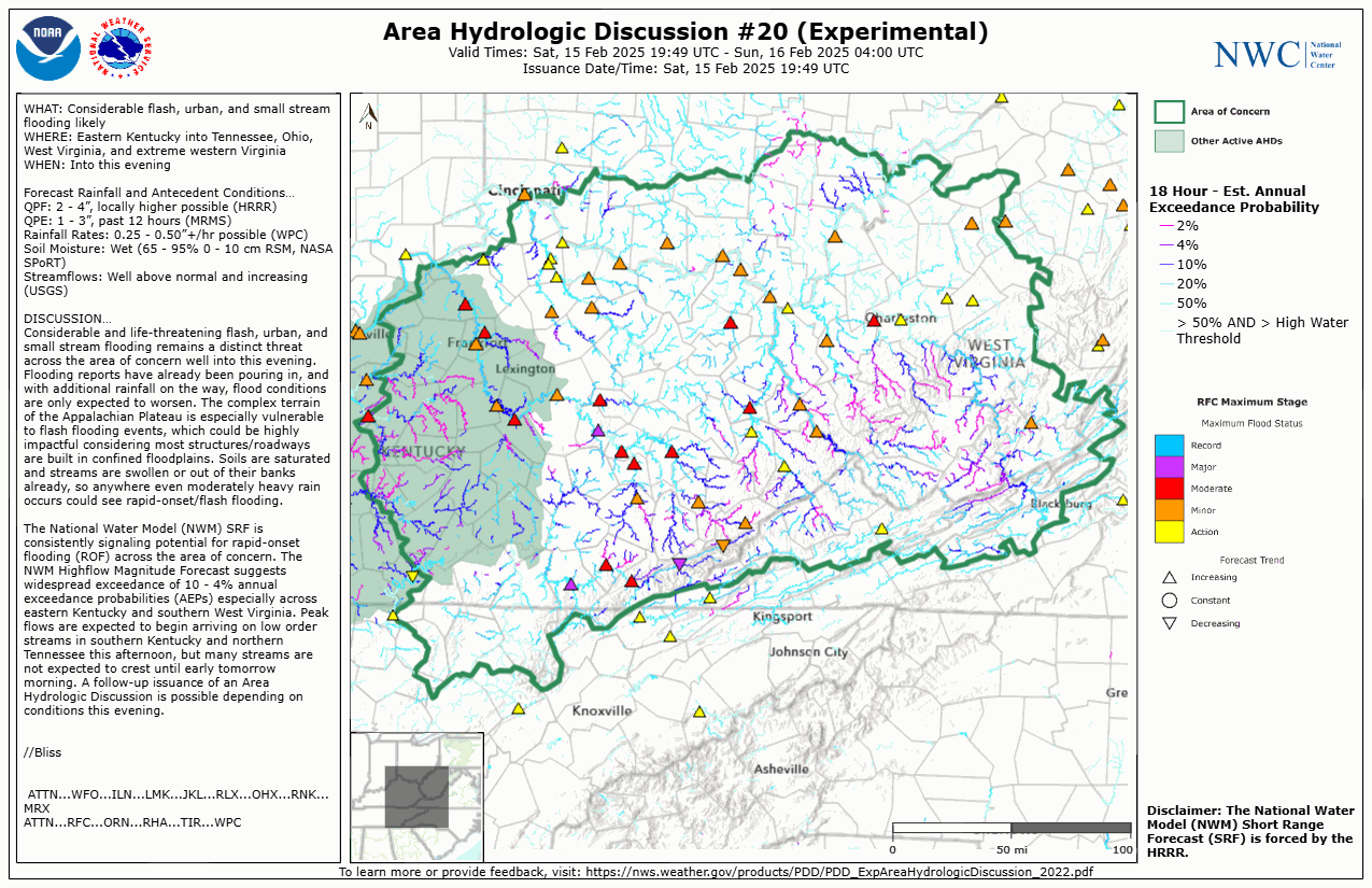 Experimental Area Hydrologic Discussion Issued Saturday, February 15th, afternoon.