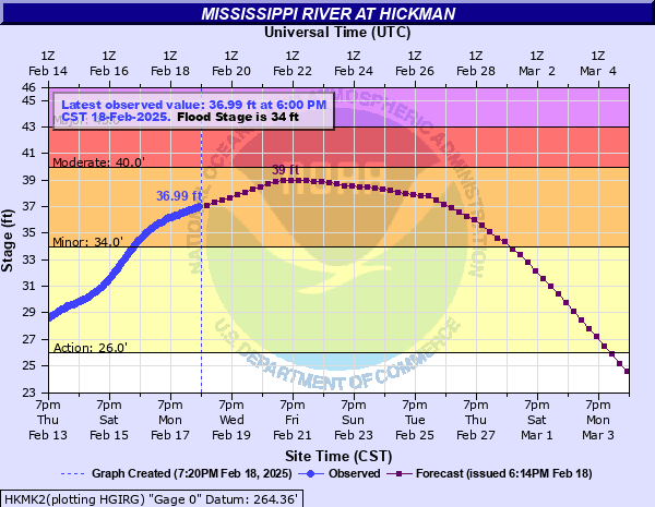 Hydrograph of rise in Mississippi River Near Hickman