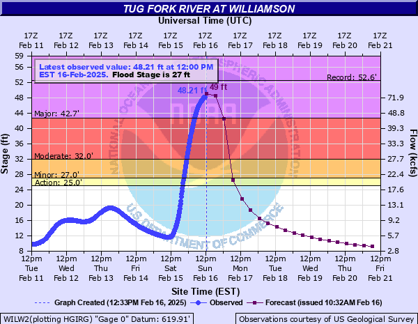 Hydrograph of rise in Tug Fork River Near Williamson (West Virginia)