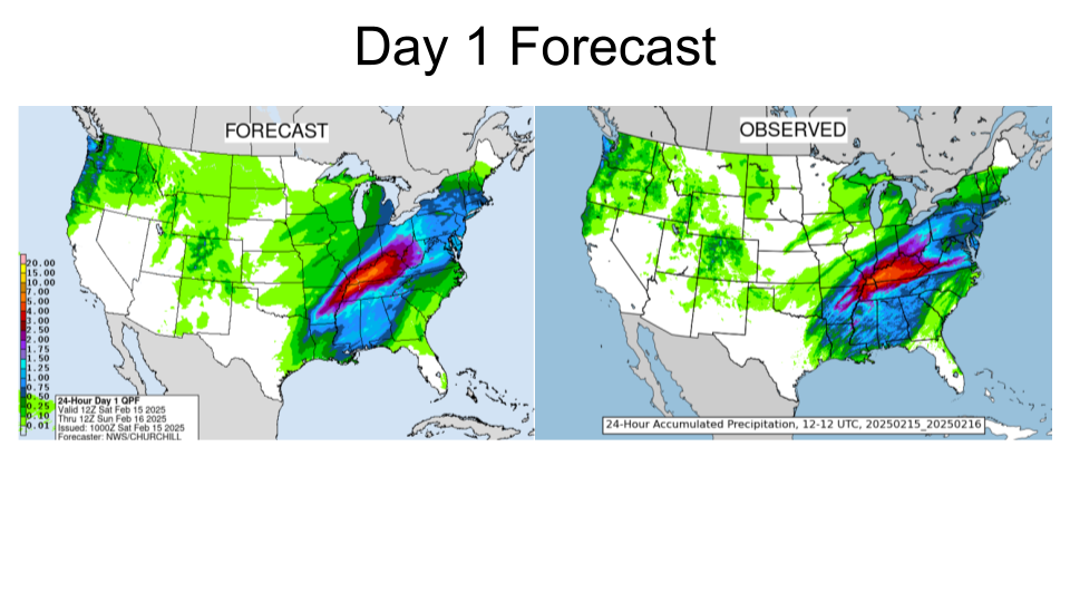 WPC Day 1 Forecast and Observed Precipitation.	