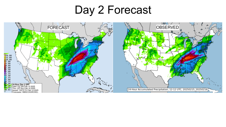 WPC Day 2 Forecast and Observed Precipitation.	