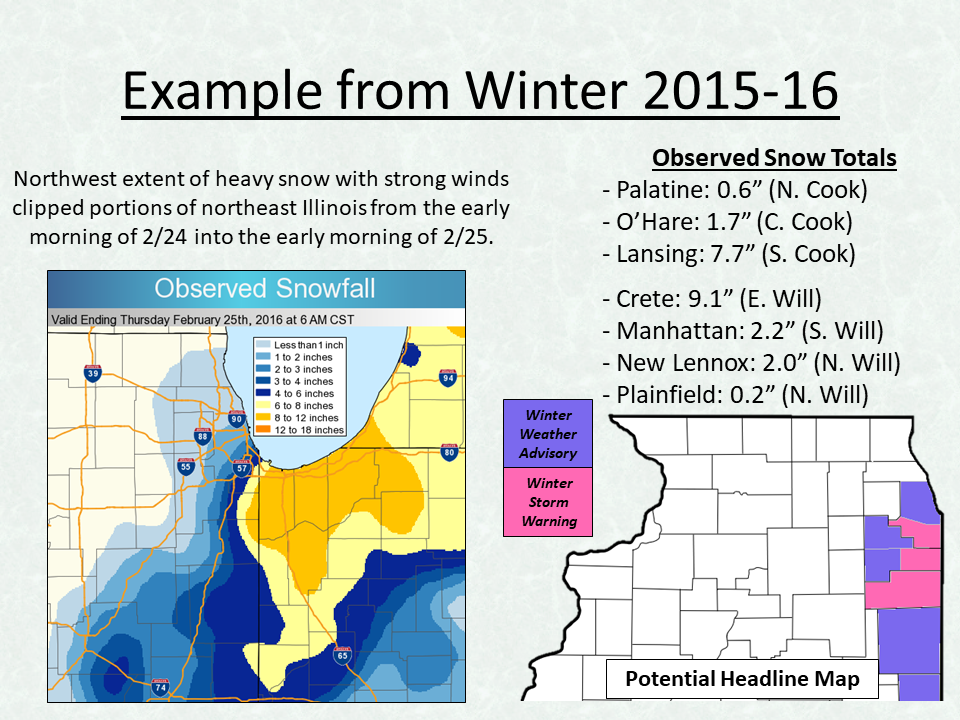 Example - Sharp snowfall gradient affecting south Chicago metro