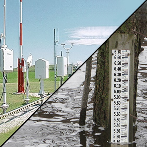 Picture of a weather station and a river gauge