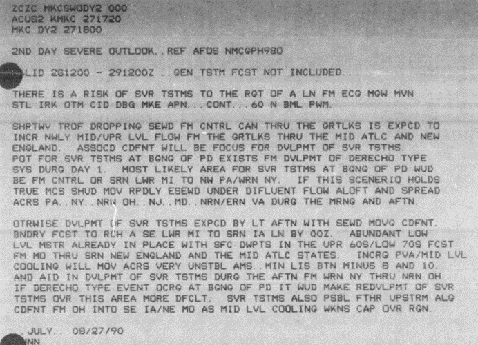 NSSFC severe weather outlook for August 28, 1990, issued the day prior