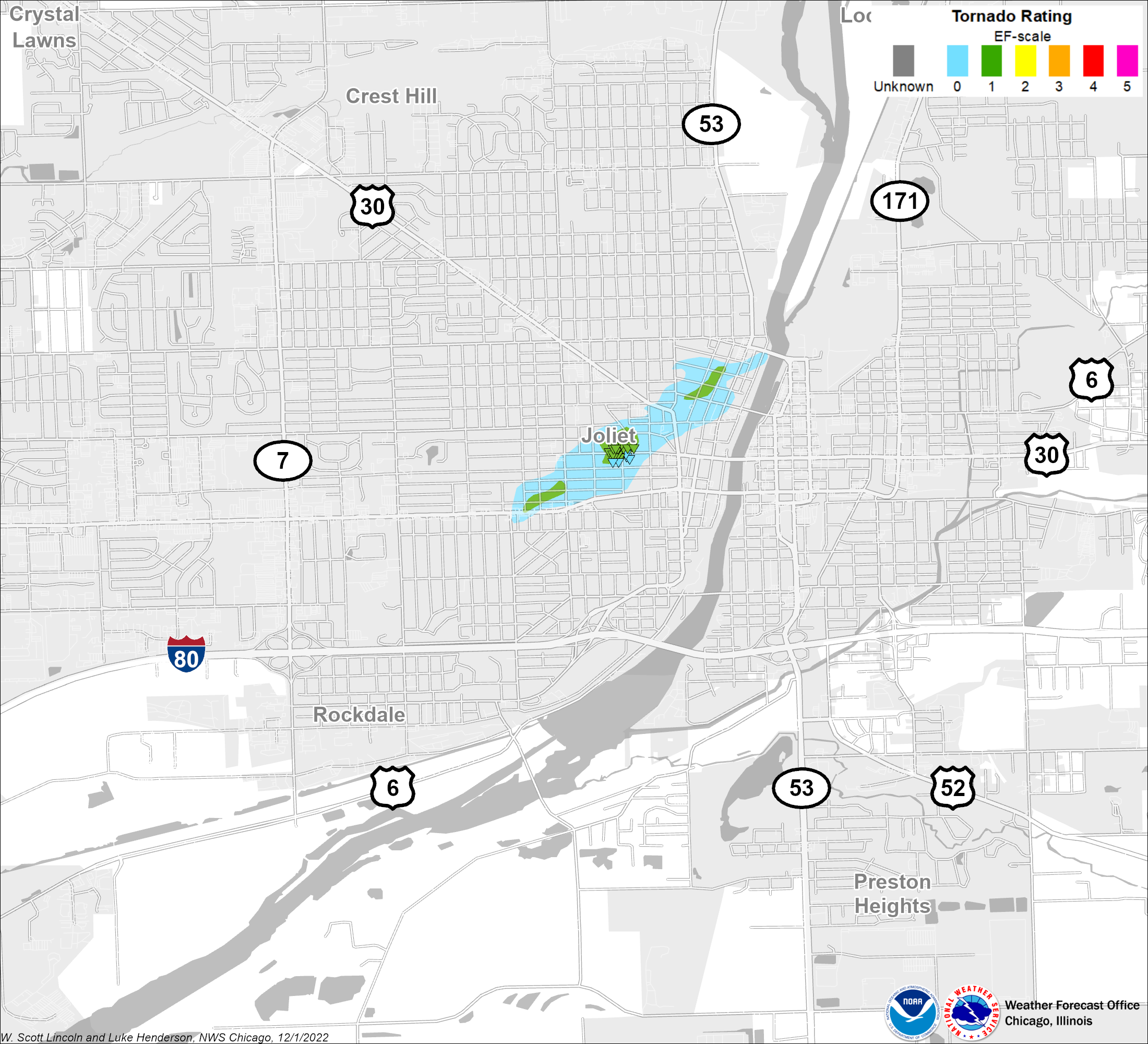 Map showing track of Joliet tornado