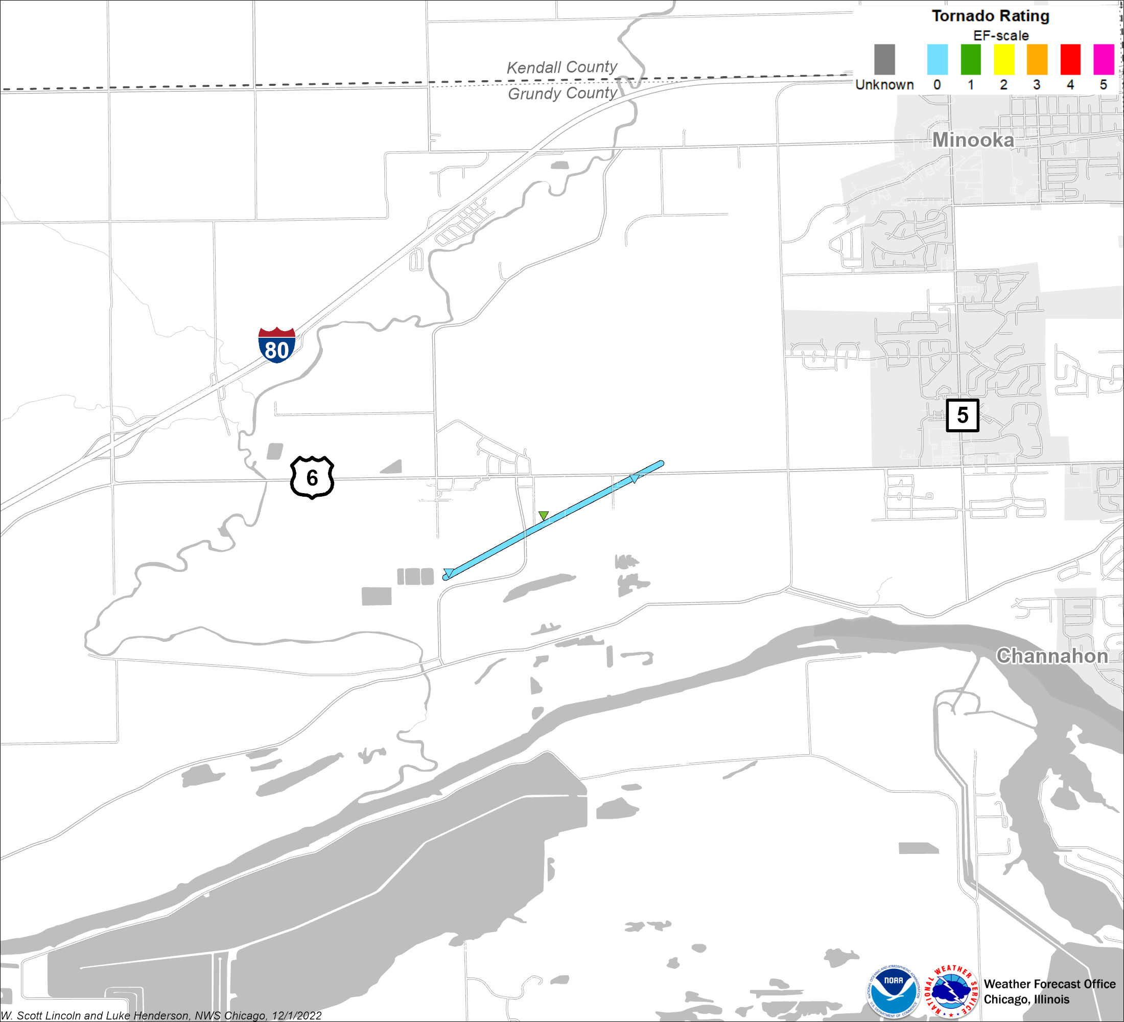 Map showing track of Channahon tornado