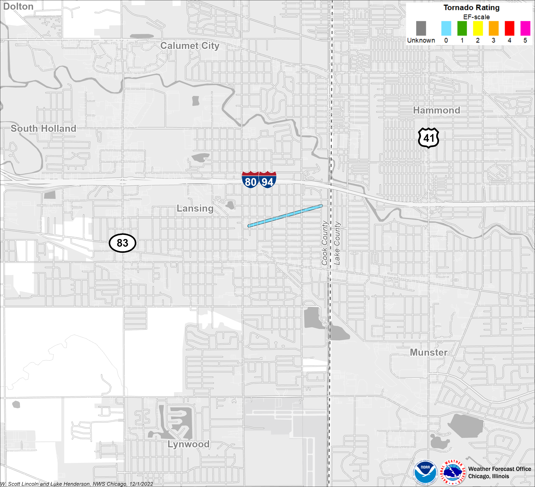 Map showing track of Lansing tornado