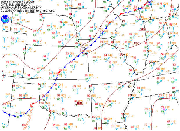 Map showing 700 PM surface weather conditions