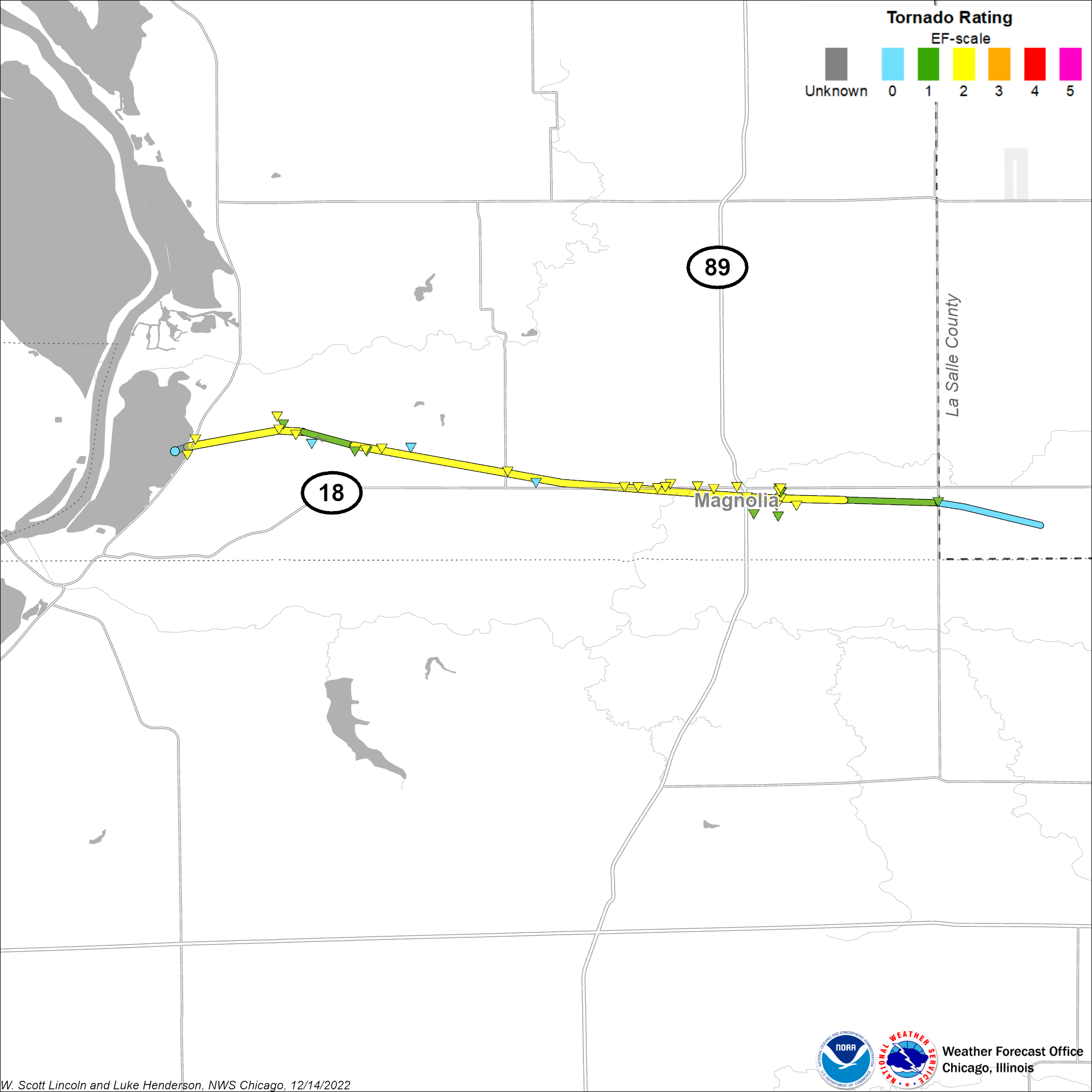 Map showing Magnolia tornado track