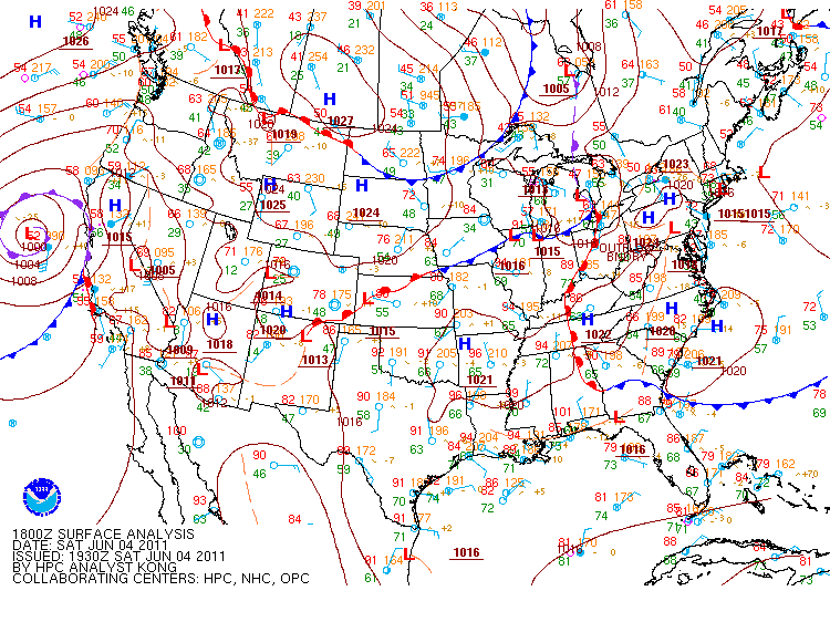 Surface analysis at 12 PM on Saturday June 4th