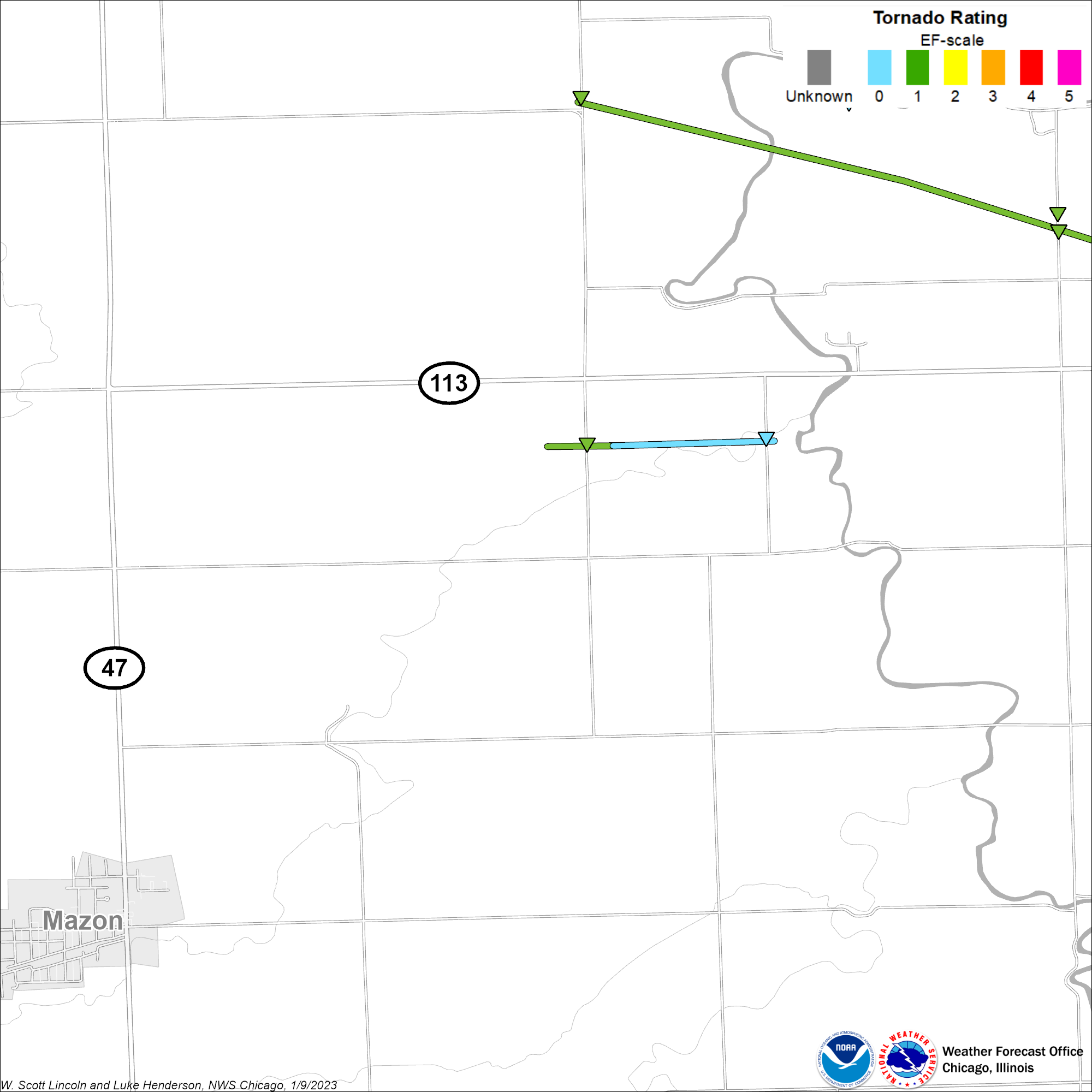 Map showing track of Mazon tornado