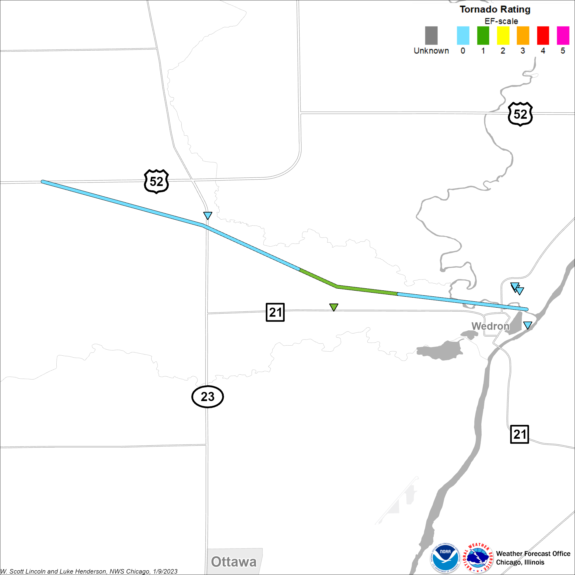 Map showing track of Wedron tornado