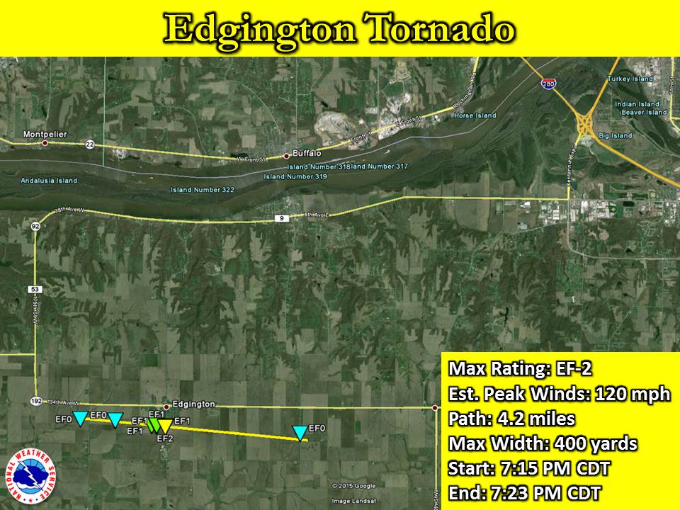 Map showing track of Edgington tornado