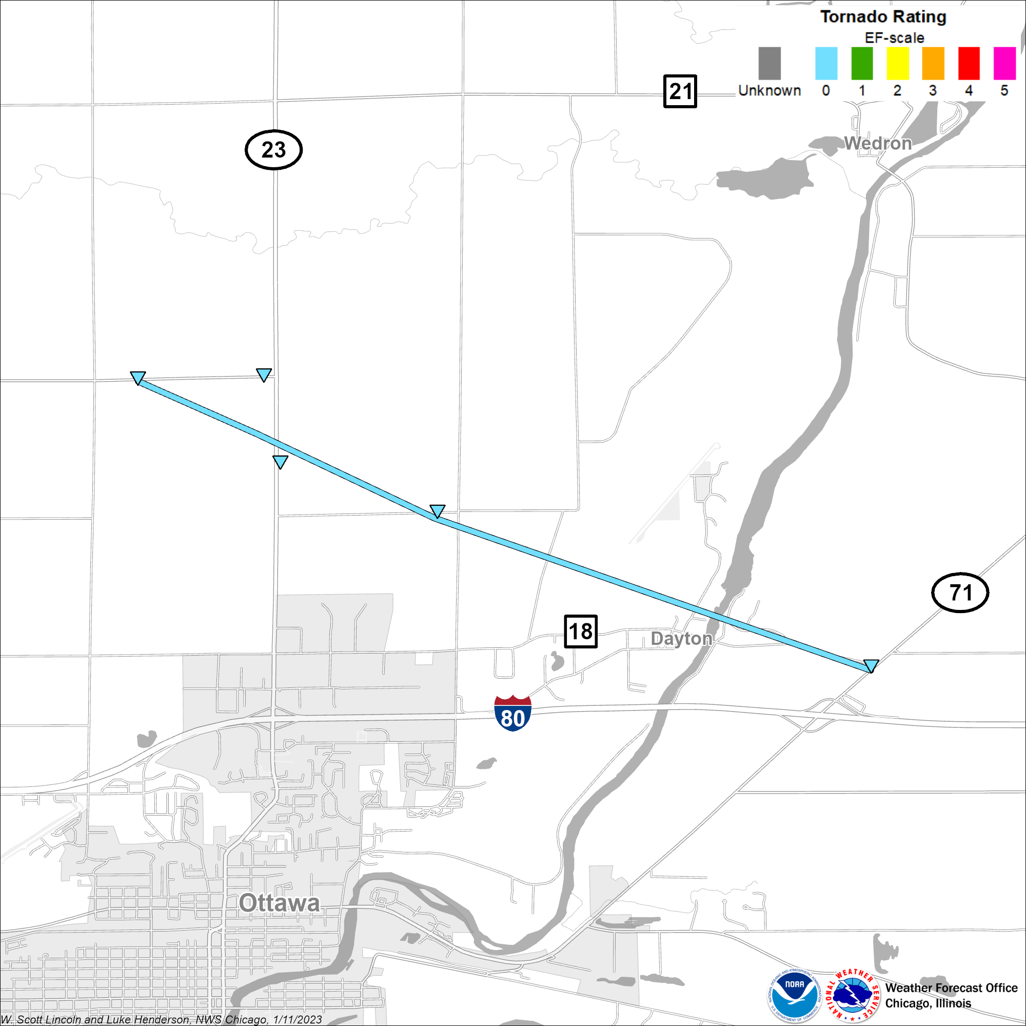 Map showing track of Dayton tornado