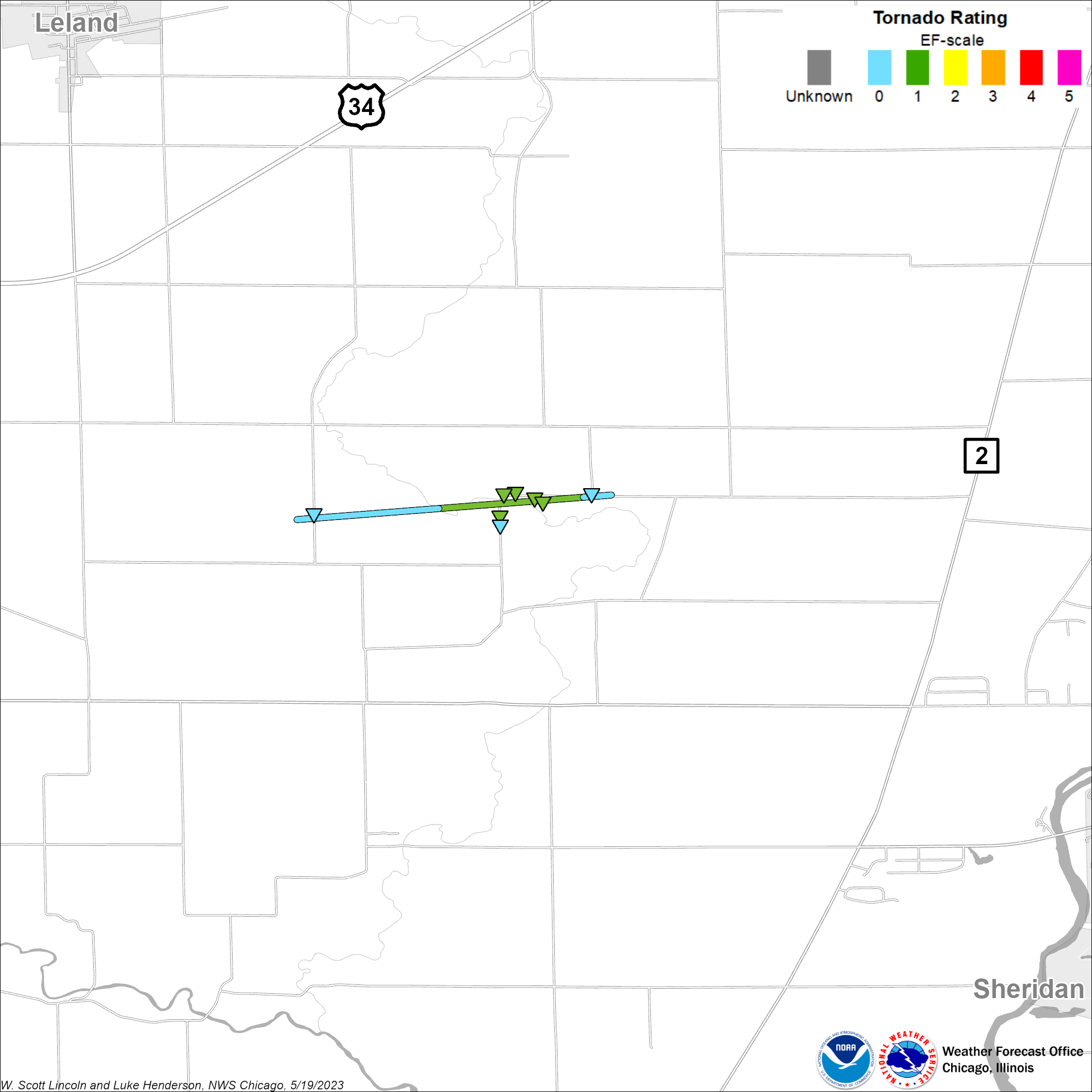 Map showing track of Sheridan tornado