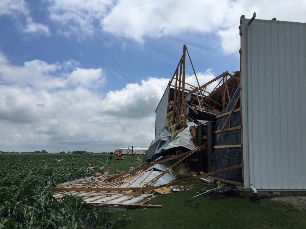 Photo showing damage to barn from Dayton tornado
