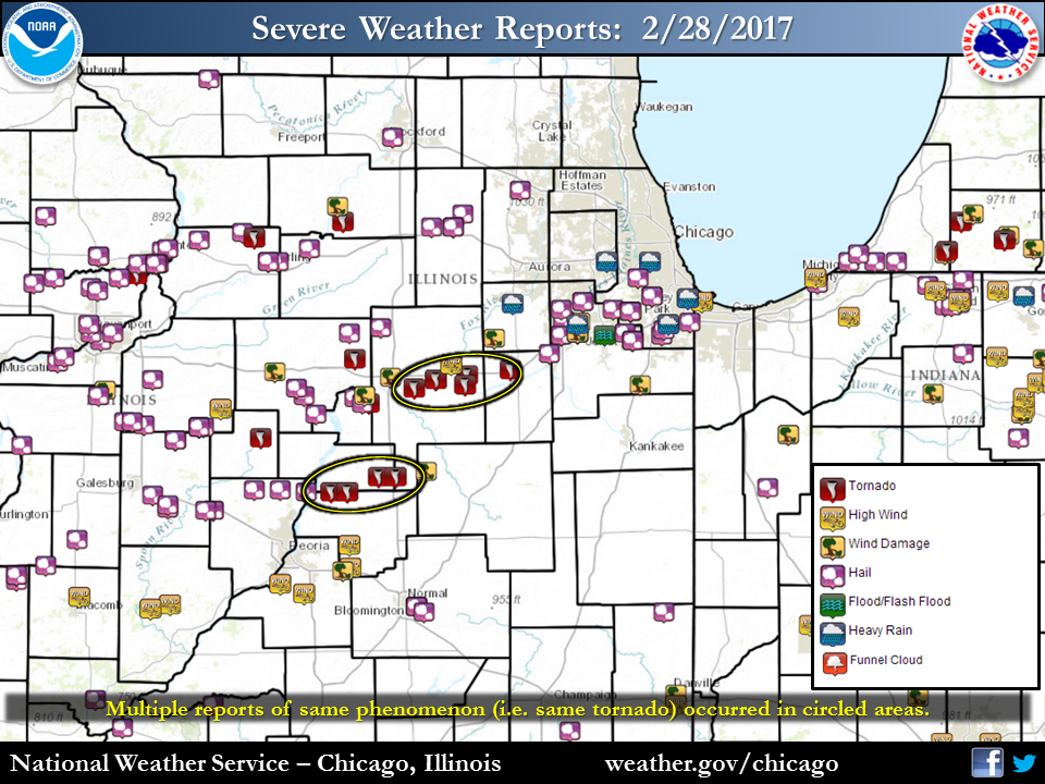 Map showing severe weather reports from February 28 2017