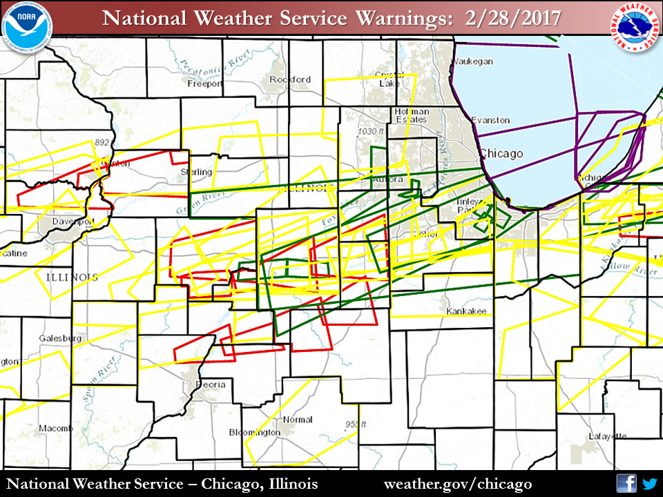 Map showing severe weather warnings issued on February 28 2017