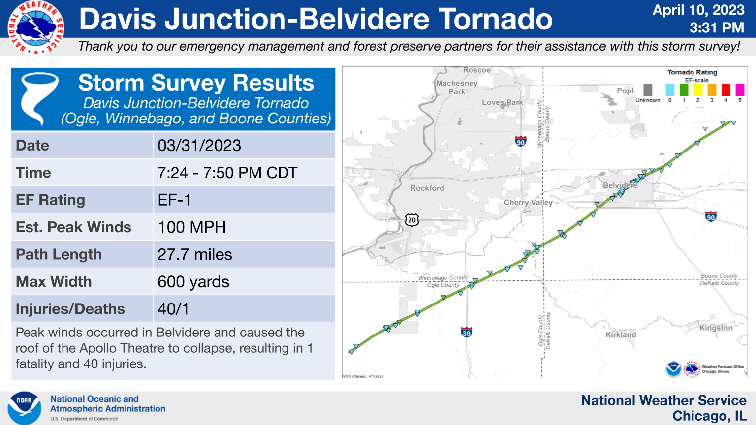 Davis Junction-Belvidere Area Tornado Map