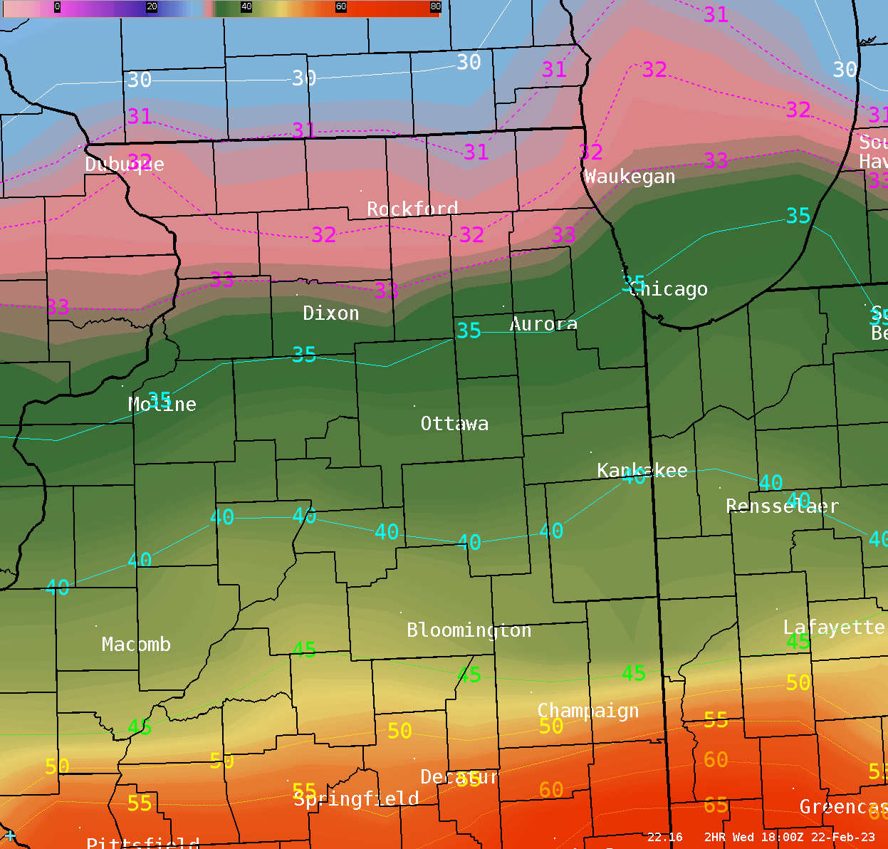 Kansas Surface Temperature on Monday 13 Nov at 12pm CST