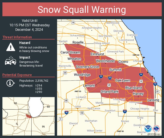 Snow Squall Warning issued for portions of DuPage and Cook counties at 9:50 PM Wednesday 12/4