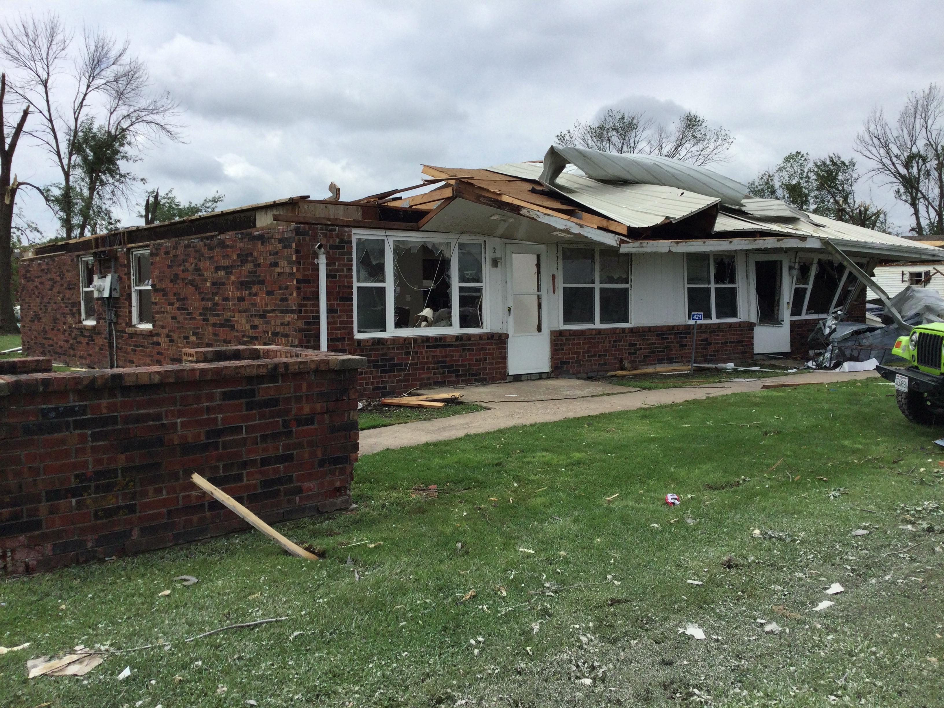 Major roof damage to a home in Baring Missouri