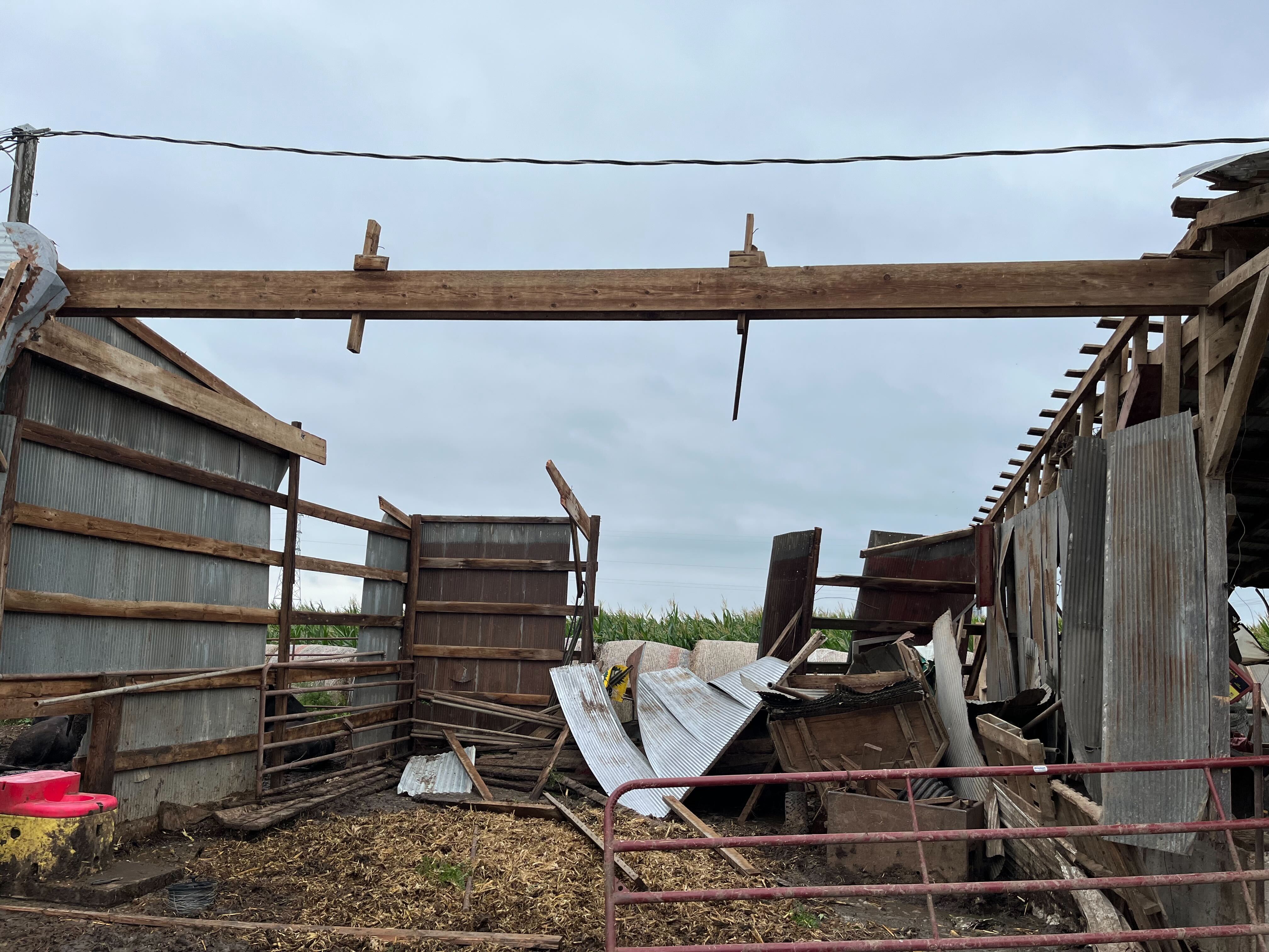 Barn damaged near Marcelline, Illinois.