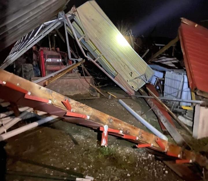 A machine shed was damaged by straight-line winds in Dorsey, IL. (Lavada Belchik)