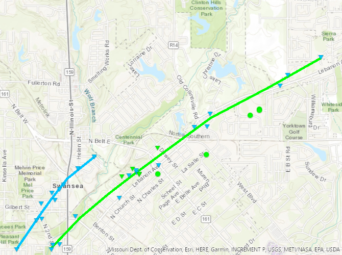 Map of Belleville, IL tornado track