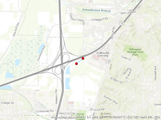 Map of Collinsville, IL tornado track