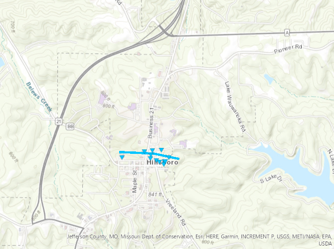 Map of Hillsboro, MO Tornado Track