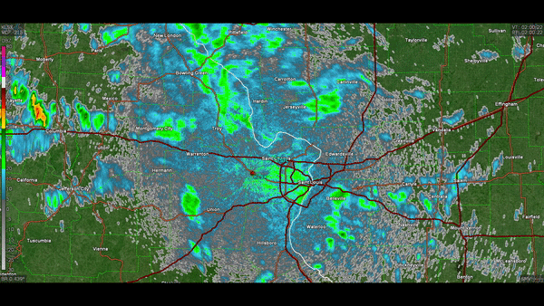 A regional radar loop from KLSX in St. Louis starting at 9:00pm on July 25th showing the development of training thunderstorms across the St. Louis metropolitan area.
