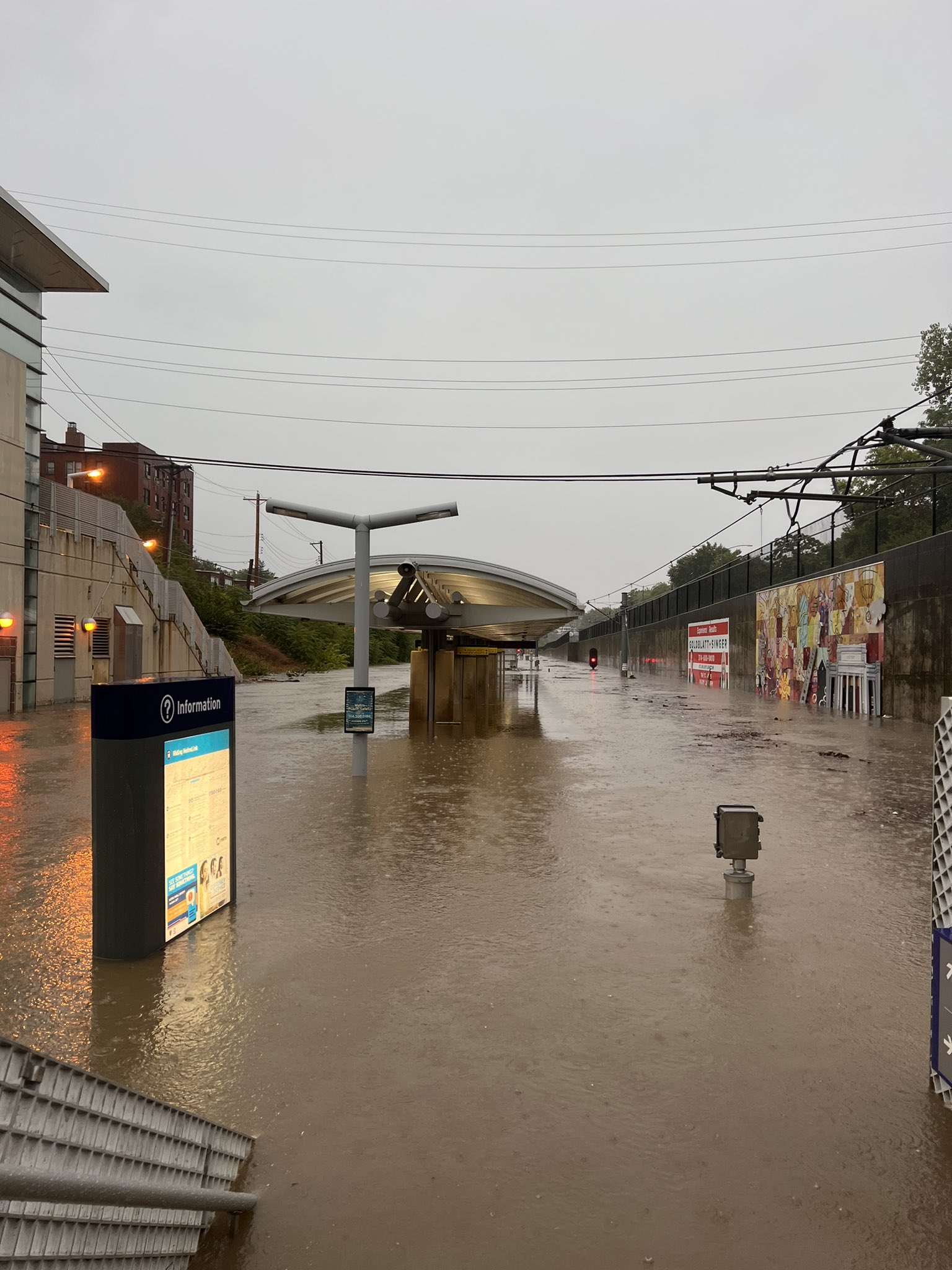 Flooding at the Forest Park - DeBaliviere MetroLink station in St. Louis, MO.