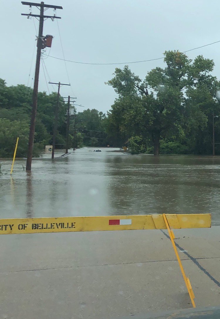 Flooding on Richland Creek at W. Main Street in Belleville, Illinois.