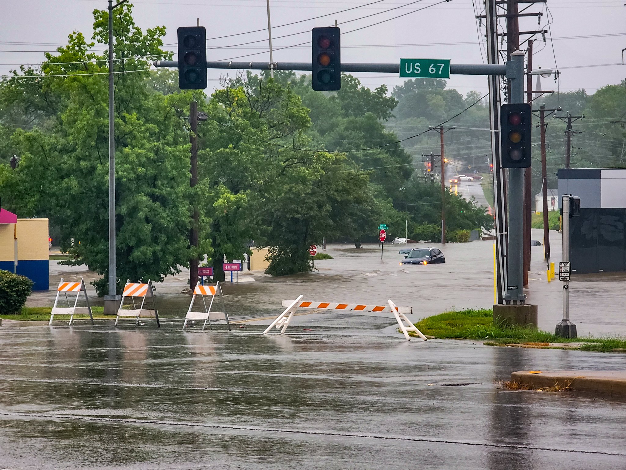 Flooding at Lindbergh Blvd. and St. Denis Street in Florissant, MO.