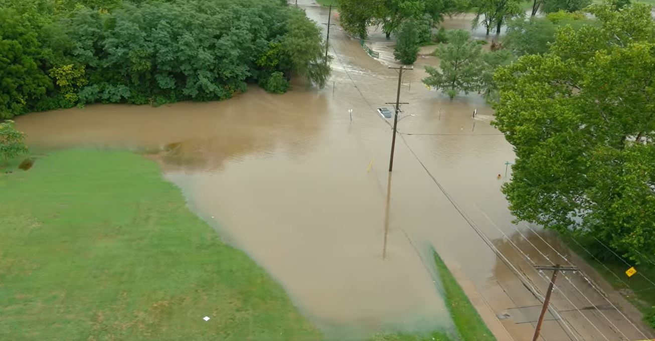 Flooding at the intersection of West F Street and 3rd Street in Belleville, IL.