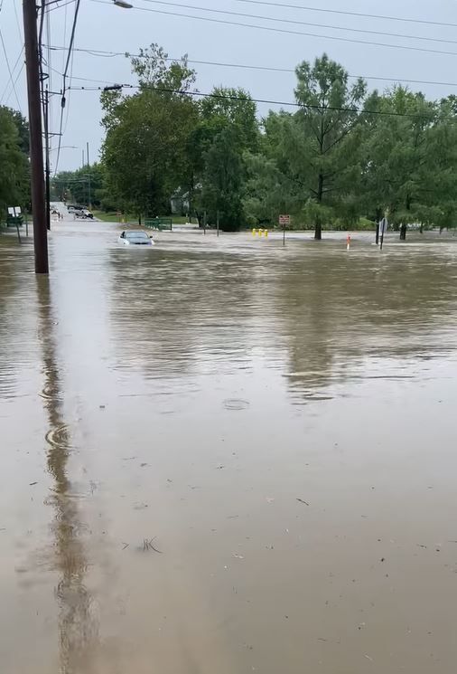 Flooding at West F Street and 3rd Street in Belleville, IL.