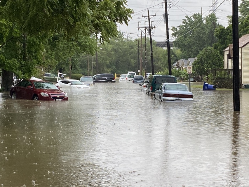 Flooding on Hermitage Avenue in St. Louis, MO.