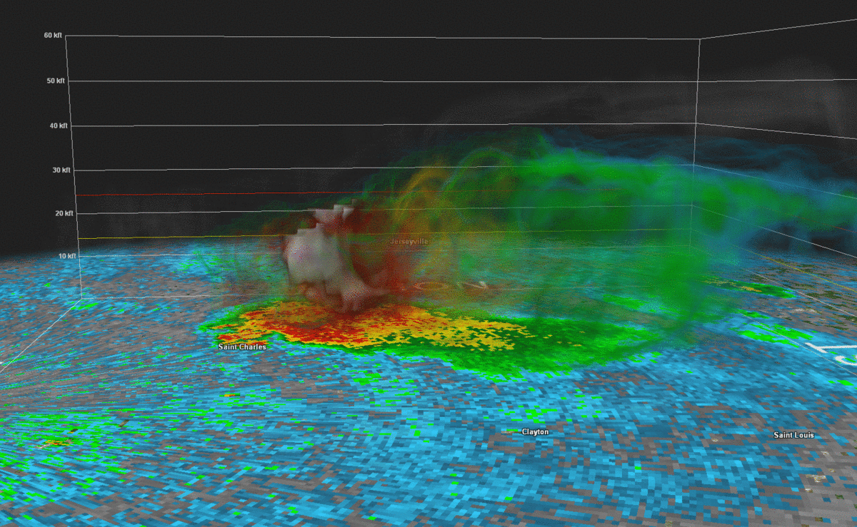 This is a three dimensional loop of the storm dropping hail over St. Louis County on July 9th, 2021.