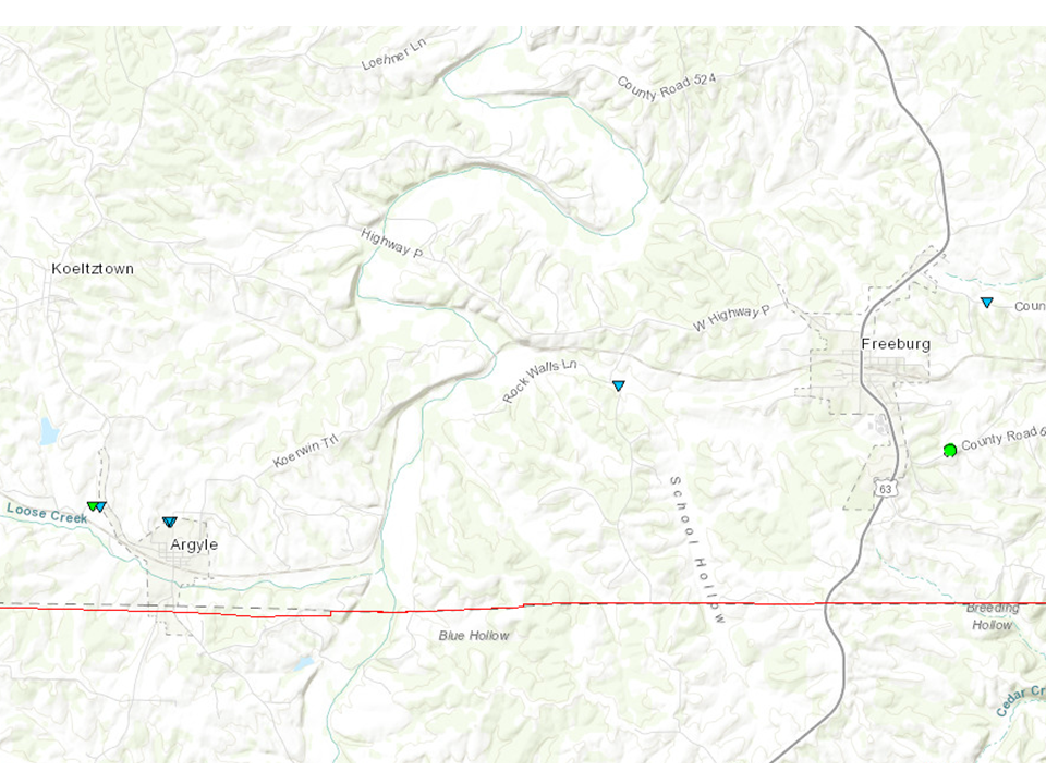 Map of the Argyle-Freeburg, MO tornado track on March 6th, 2017.