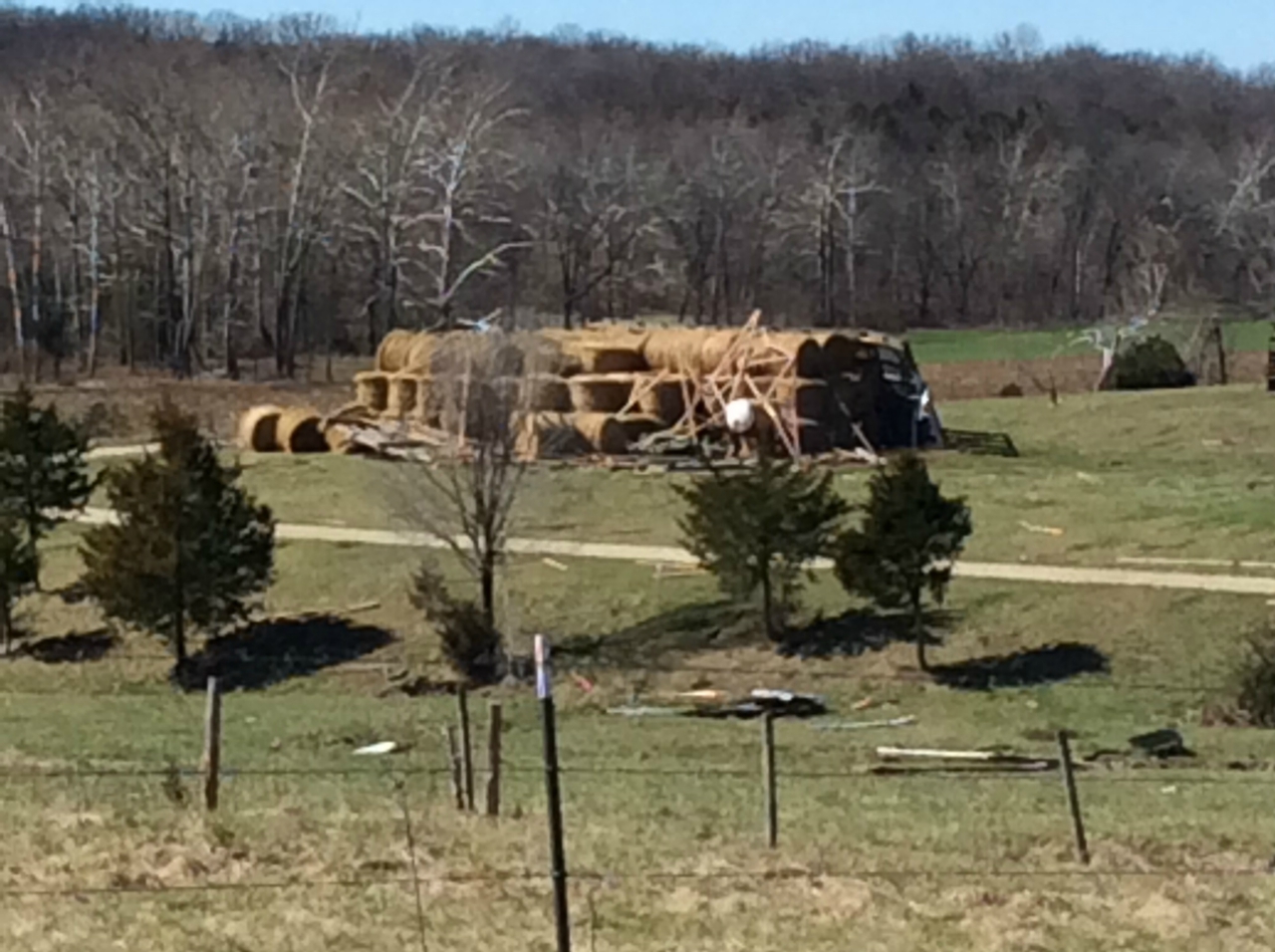 Photo of barn destroyed on Prairie Trail just west of Highway T.