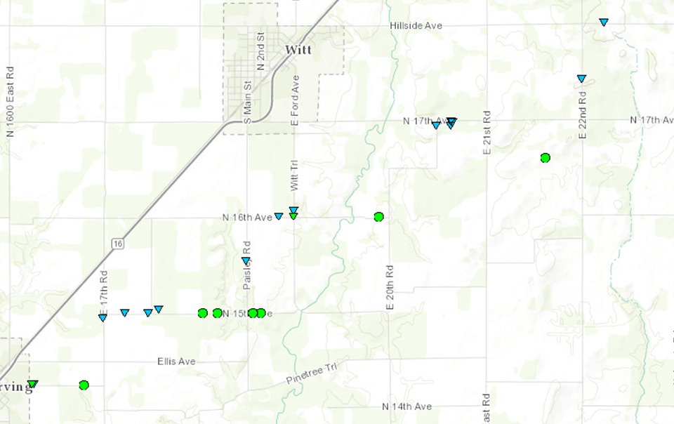 Map of the Witt, IL tornado track on March 7th, 2017.