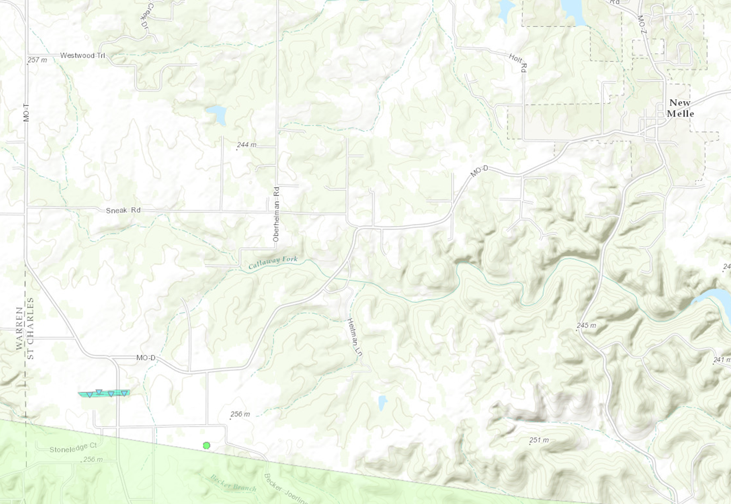 Map of the track of the tornado that was four miles southwest of New Melle, MO.