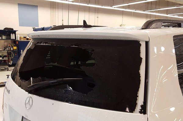 Photo of hail damage to a vehicle at car dealership in O'Fallon, MO.