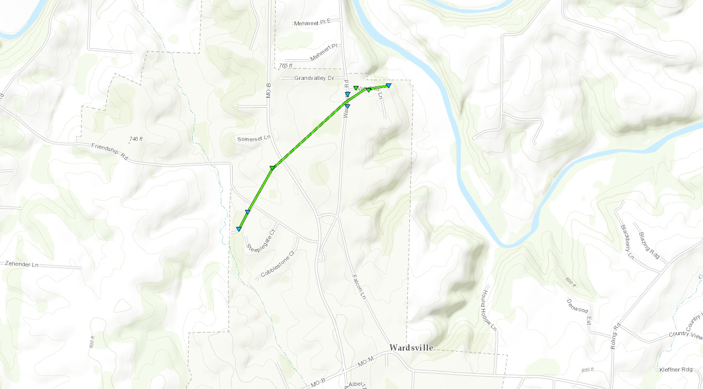 Map of the tornado track that was northwest of Wardsville, Missouri on May 19, 2017.