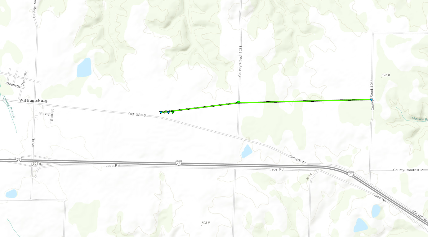 Map of the tornado track that was just east of Williamsburg, Missouri on May 19, 2017.