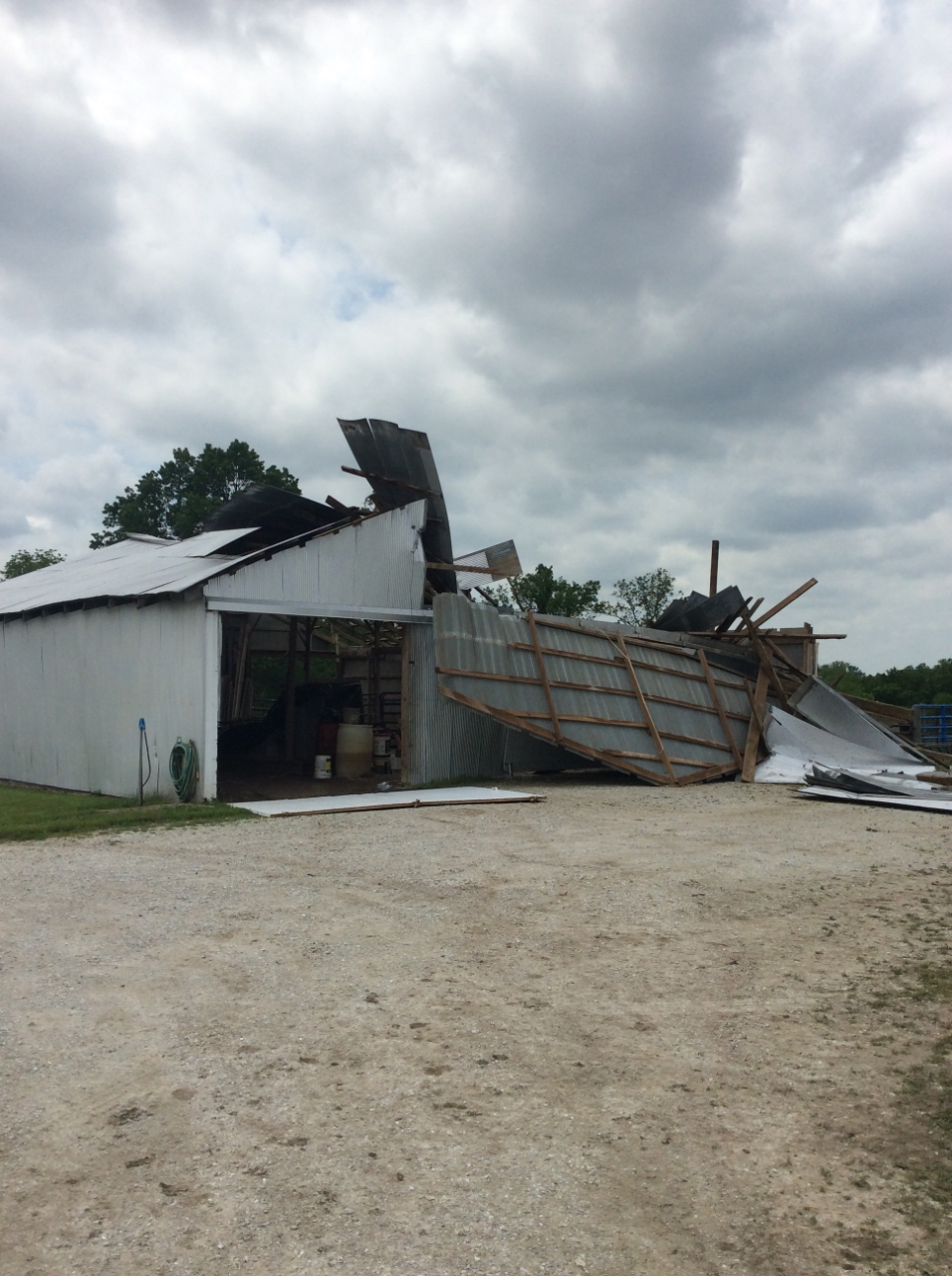Photo of farm building was severely damaged.